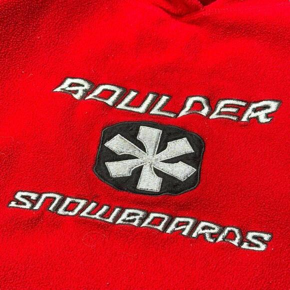 VTG Y2K Old Navy Skate Polar Fleece Boulder Snowboards Hoodie Sweatshirt Red XL - Picture 3 of 9